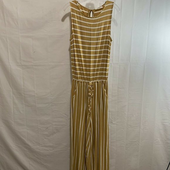 Zenana Outfitters Womens NWT Striped Jumpsuit in Yellow - Picture 1 of 3